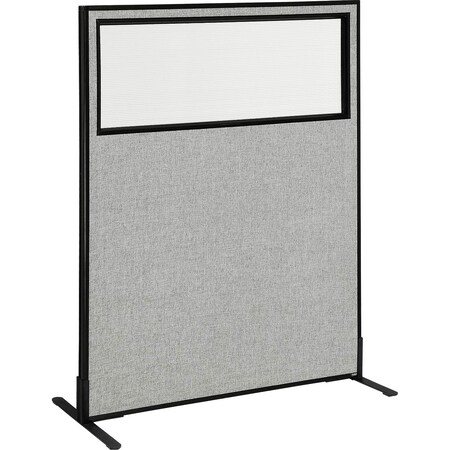 Interion By Global Industrial Interion Freestanding Office Partition Panel with Partial Window, 48-1/4inW x 60inH, Gray 694676WFGY